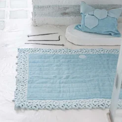 Tappeto per Bagno in Spugna Cotone e Lino con Pizzo Poema 2 Colori - Cuorotto