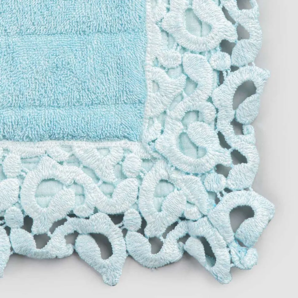 Tappeto per Bagno in Spugna Cotone e Lino con Pizzo Poema 2 Colori - Cuorotto