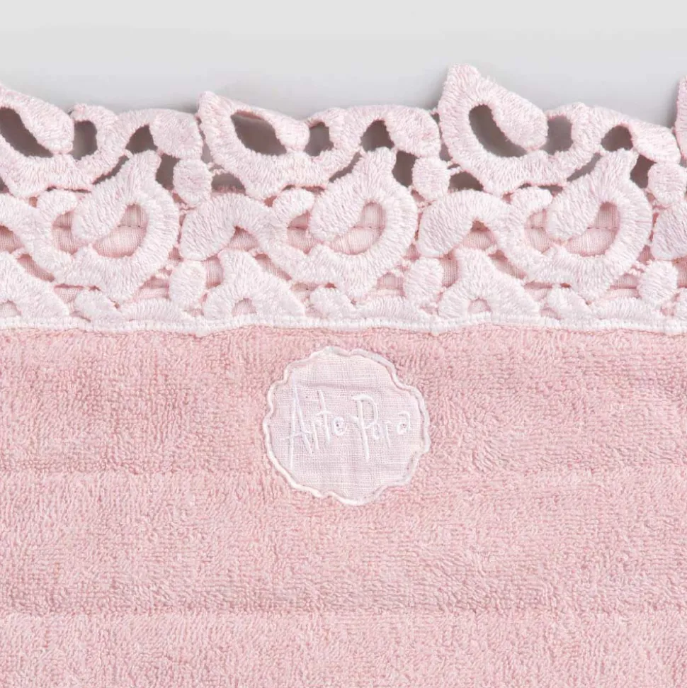 Tappeto per Bagno in Spugna Cotone e Lino con Pizzo Poema 2 Colori - Cuorotto