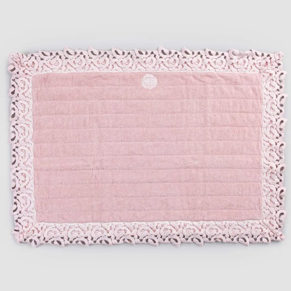 Tappeto per Bagno in Spugna Cotone e Lino con Pizzo Poema 2 Colori - Cuorotto