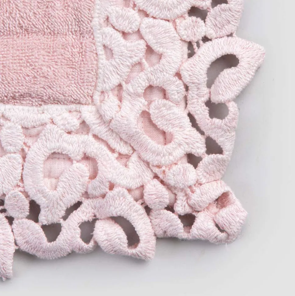 Tappeto per Bagno in Spugna Cotone e Lino con Pizzo Poema 2 Colori - Cuorotto