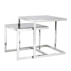 2 tavolini design moderno in acciaio con piano in vetro Bubbi