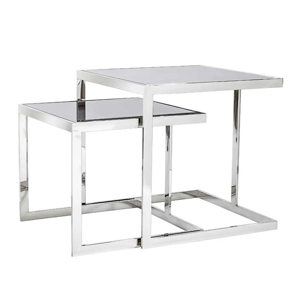 2 tavolini design moderno in acciaio con piano in vetro Bubbi