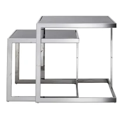 2 tavolini design moderno in acciaio con piano in vetro Bubbi