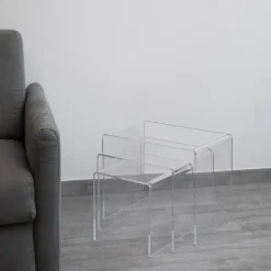 Tavolini Salotto in Cristallo Acrilico Trasparente Minimale 3 Pezzi - Cecco