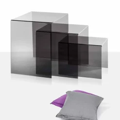 3 tavolini sovrapponibili fumé Amalia, design moderno, made in Italy