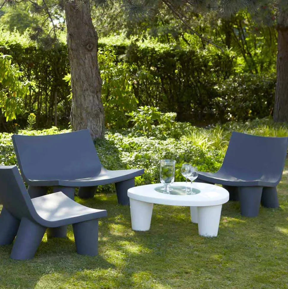 Tavolino basso da giardino Slide Low Lita Table in polietilene e vetro