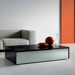 Tavolino Basso da Salotto in Vetro Fumè e Cassetti in Legno 3 Misure - Mantra