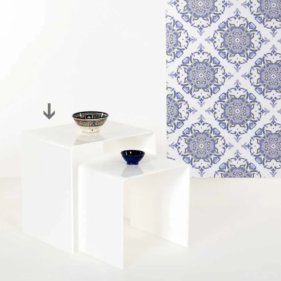 Tavolino bianco design moderno 50x50cm Terry Big, made in Italy