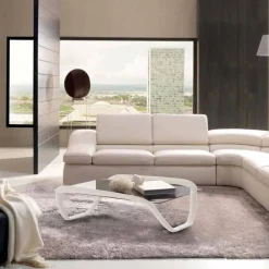Tavolino bianco design moderno in vetro e Solid Surface Continuum
