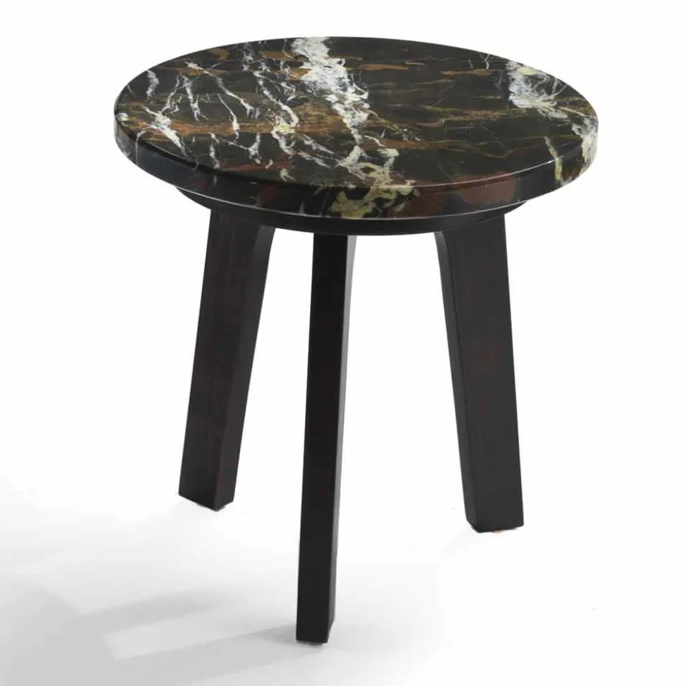 Tavolino cocktail con piano in marmo nero-oro, diametro 45 cm, Selmo