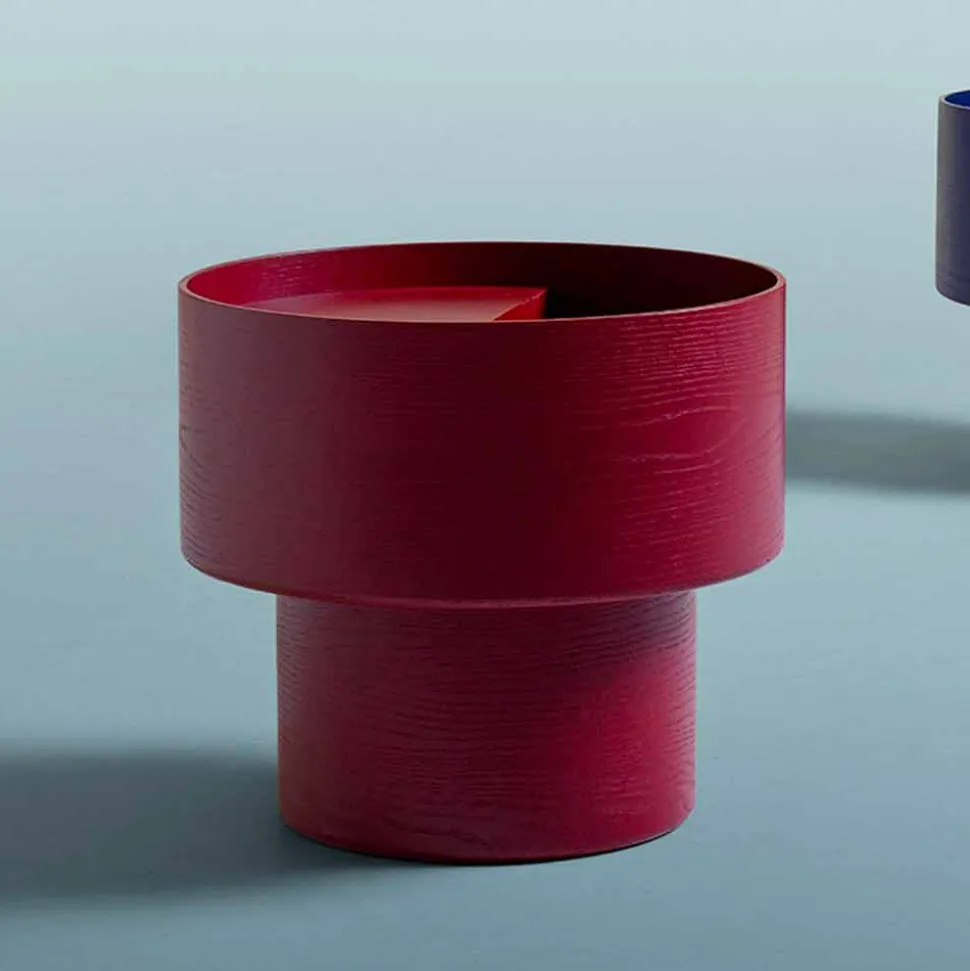 Tavolino Comodino Rotondo di Design Moderno in Legno Bordeaux o Blu - Vinnie