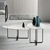 Tavolino con Base in Metallo e Piano in Specchio e Ceramica Effetto Marmo - Gisella