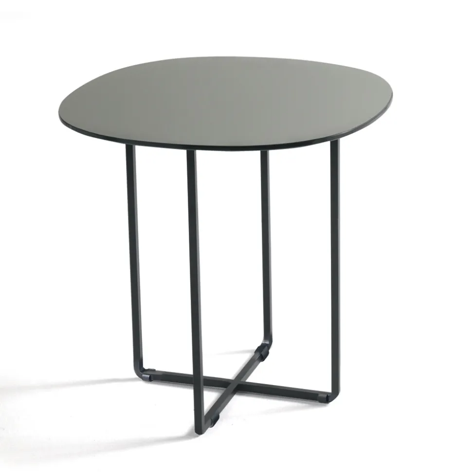 Tavolino con Base in Metallo e Piano in Specchio e Ceramica Effetto Marmo - Gisella