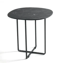 Tavolino con Base in Metallo e Piano in Specchio e Ceramica Effetto Marmo - Gisella