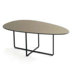 Tavolino con Base in Metallo e Piano in Specchio e Ceramica Effetto Marmo - Gisella