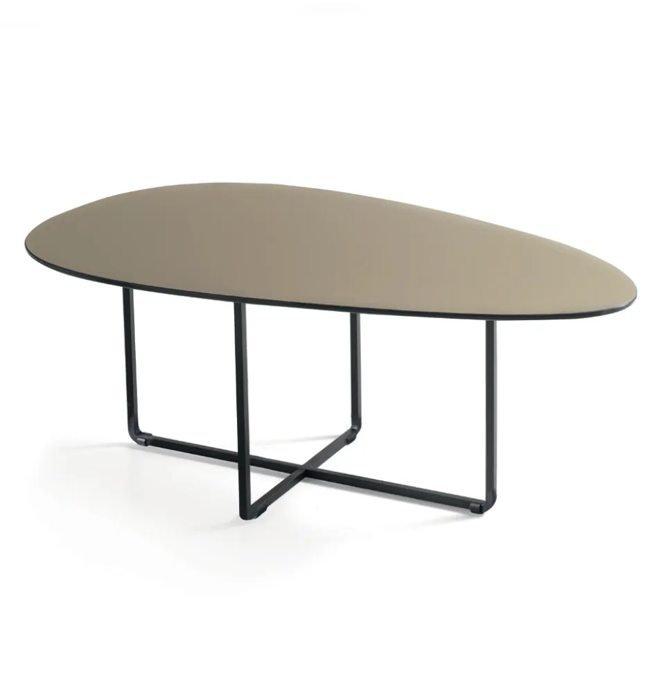 Tavolino con Base in Metallo e Piano in Specchio e Ceramica Effetto Marmo - Gisella