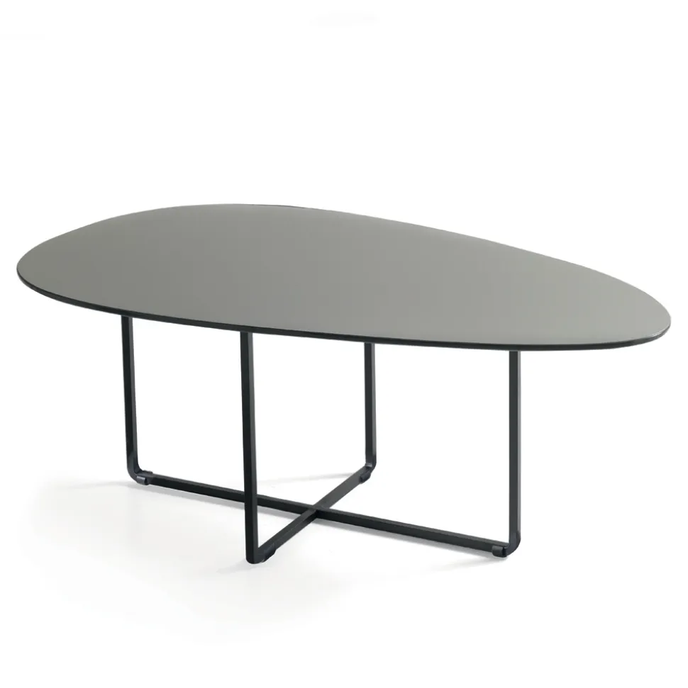 Tavolino con Base in Metallo e Piano in Specchio e Ceramica Effetto Marmo - Gisella