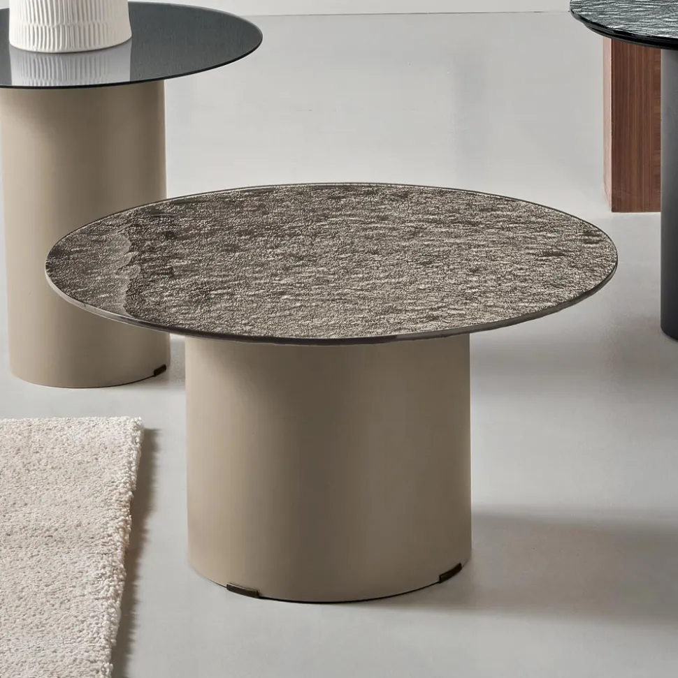 Tavolino con Base in Metallo e Piano Ø60 cm in Specchio o Vetro - Flaminia