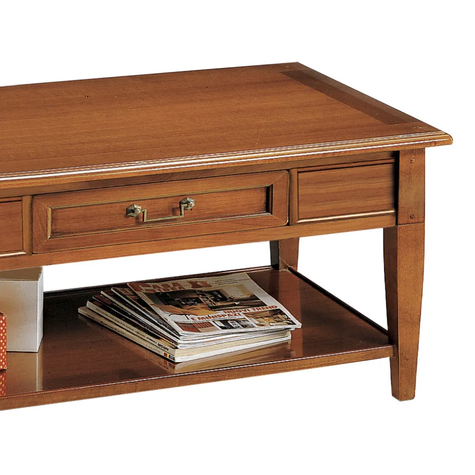 Tavolino con Cassetto e Ripiano in Legno Patinato Made in Italy - Tuoni