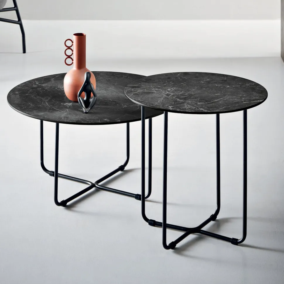 Tavolino con Piano in Specchio e Ceramica Effetto Marmo Made in Italy - Giusta