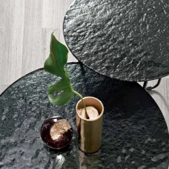 Tavolino con Piano in Specchio e Ceramica Effetto Marmo Made in Italy - Giusta