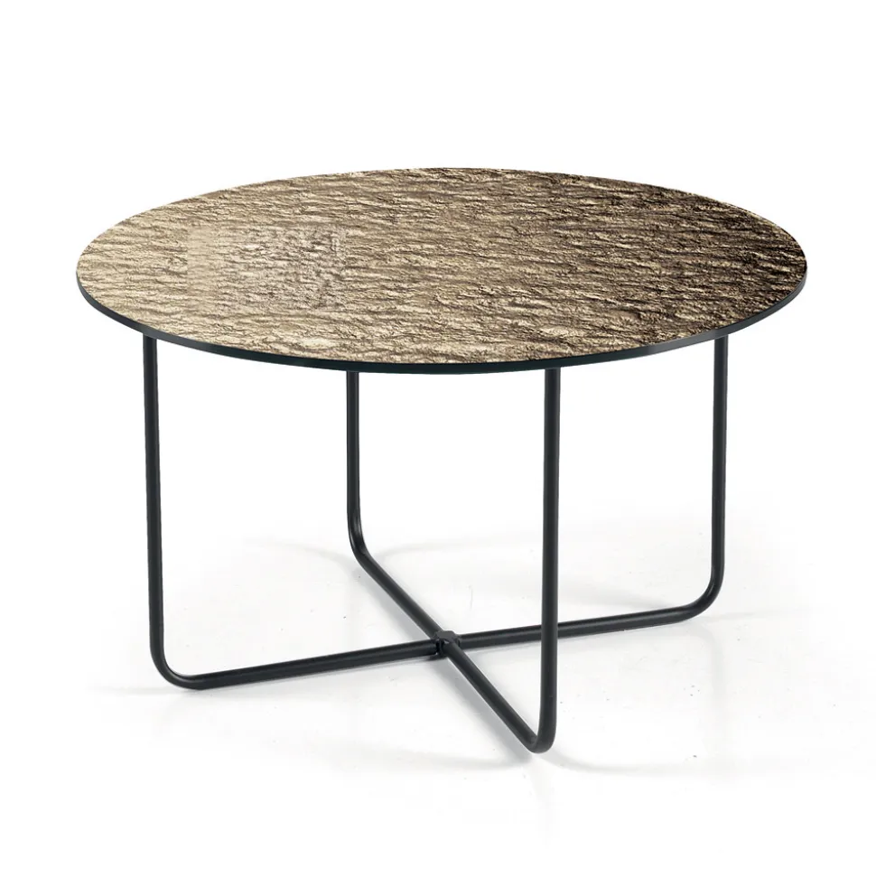 Tavolino con Piano in Specchio e Ceramica Effetto Marmo Made in Italy - Giusta