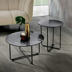 Tavolino con Piano in Specchio e Ceramica Effetto Marmo Made in Italy - Giusta