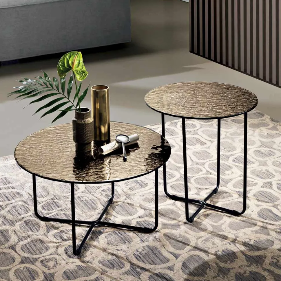 Tavolino con Piano in Specchio e Ceramica Effetto Marmo Made in Italy - Giusta