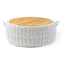 Tavolino Contenitore da Giardino in Teak ed Intreccio in Corda - Arjuna