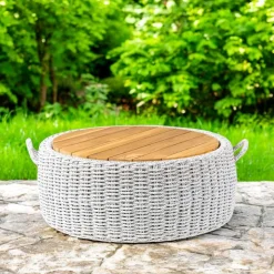 Tavolino Contenitore da Giardino in Teak ed Intreccio in Corda - Arjuna