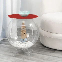 Tavolino / contenitore tondo rosso Biffy,design moderno made in Italy