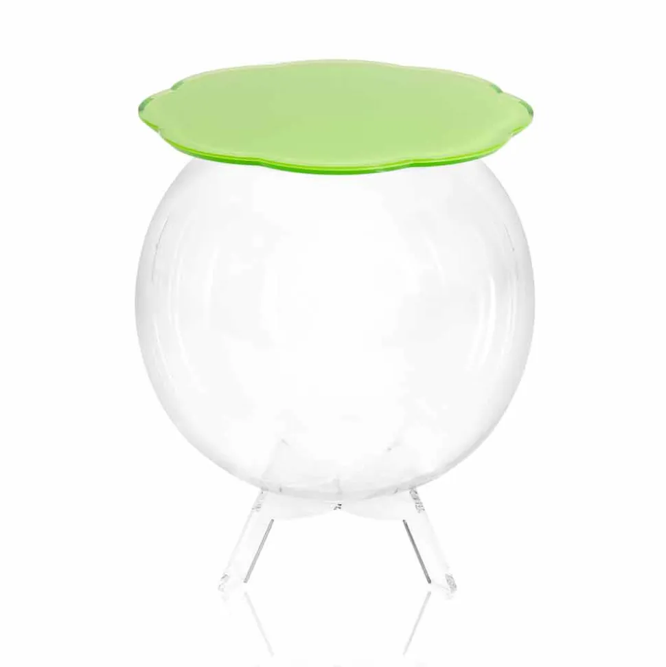 Tavolino / contenitore tondo verde Biffy,design moderno made in Italy