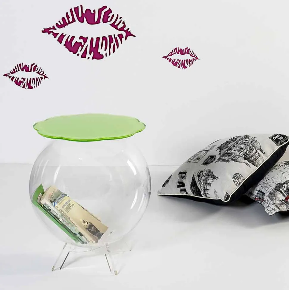 Tavolino / contenitore tondo verde Biffy,design moderno made in Italy