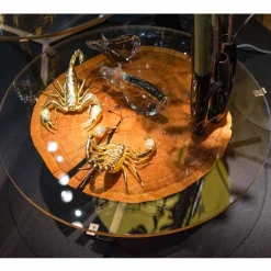 Tavolino da caffè alto moderno con piano in vetro e legno Bigo 1