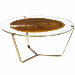 Tavolino da caffè alto moderno con piano in vetro e legno Bigo 1