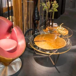 Tavolino da caffè alto moderno con piano in vetro e legno Bigo 1