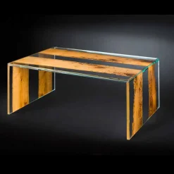 Tavolino da caffè in legno di Briccola veneziana e vetro 120 cm