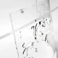 Tavolino da Caffè in Plexiglass Fumè o Trasparente con Base Decorata - Crasso