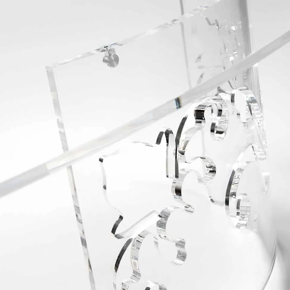 Tavolino da Caffè in Plexiglass Fumè o Trasparente con Base Decorata - Crasso