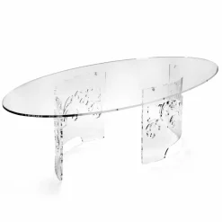 Tavolino da Caffè in Plexiglass Fumè o Trasparente con Base Decorata - Crasso