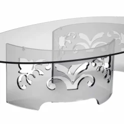Tavolino da Caffè in Plexiglass Fumè o Trasparente con Base Decorata - Crasso