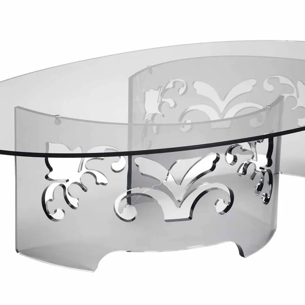 Tavolino da Caffè in Plexiglass Fumè o Trasparente con Base Decorata - Crasso