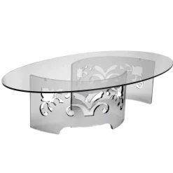 Tavolino da Caffè in Plexiglass Fumè o Trasparente con Base Decorata - Crasso