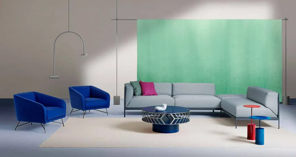 Tavolino da Caffè Moderno Basso di Design Blu o Bordeaux con Anello - Lok