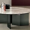 Tavolino da Caffè Tondo con Piano in Ceramica e Gambe in Vetro Fumè - Random