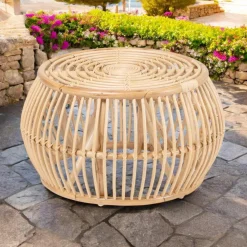Tavolino da Esterno in Rattan Naturale Intrecciato Completamente a Mano – Bellaria