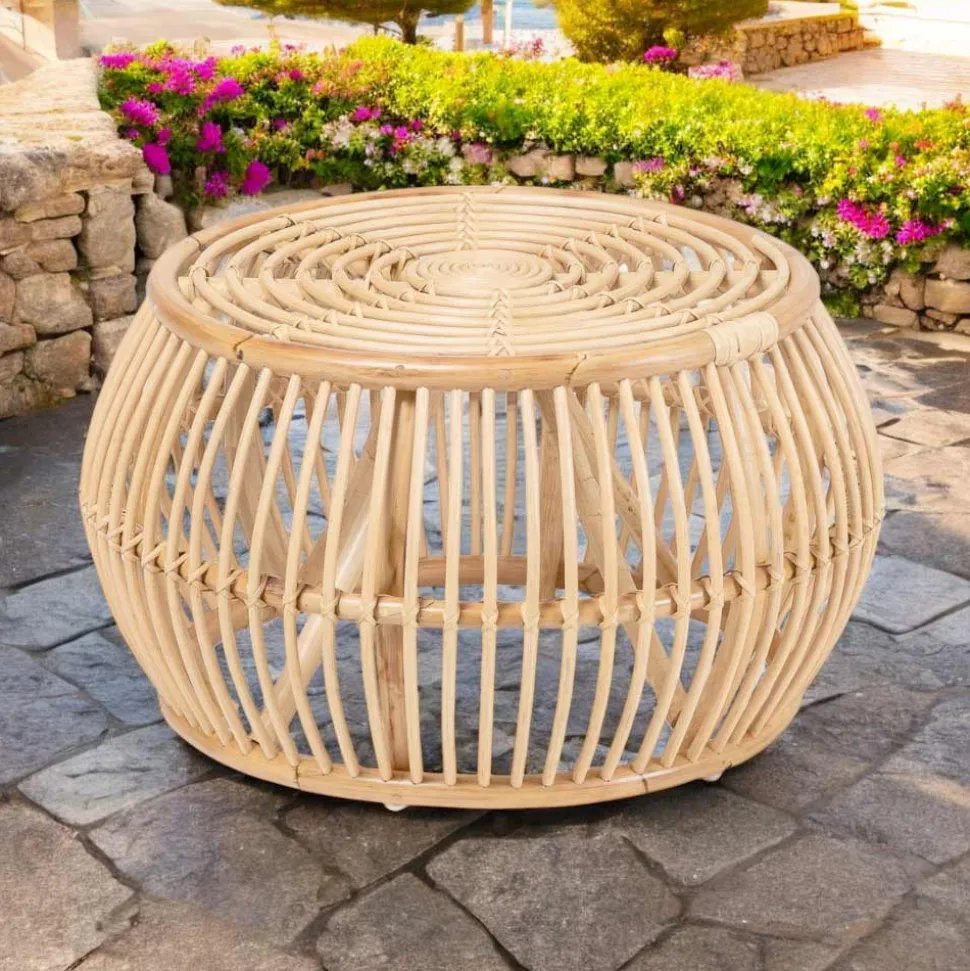 Tavolino da Esterno in Rattan Naturale Intrecciato Completamente a Mano – Bellaria