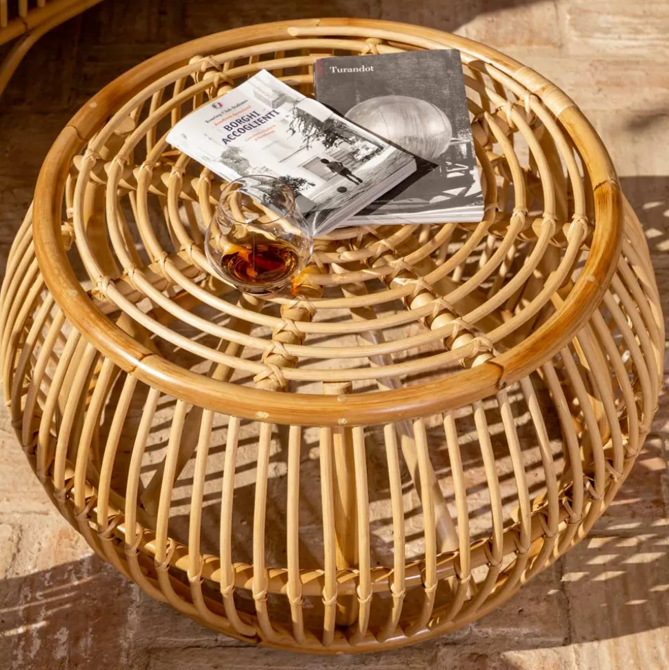 Tavolino da Esterno in Rattan Naturale Intrecciato Completamente a Mano – Bellaria