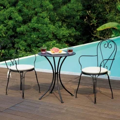Tavolino da Giardino in Ferro Verniciato Nero con Piano Rotondo - Gendron
